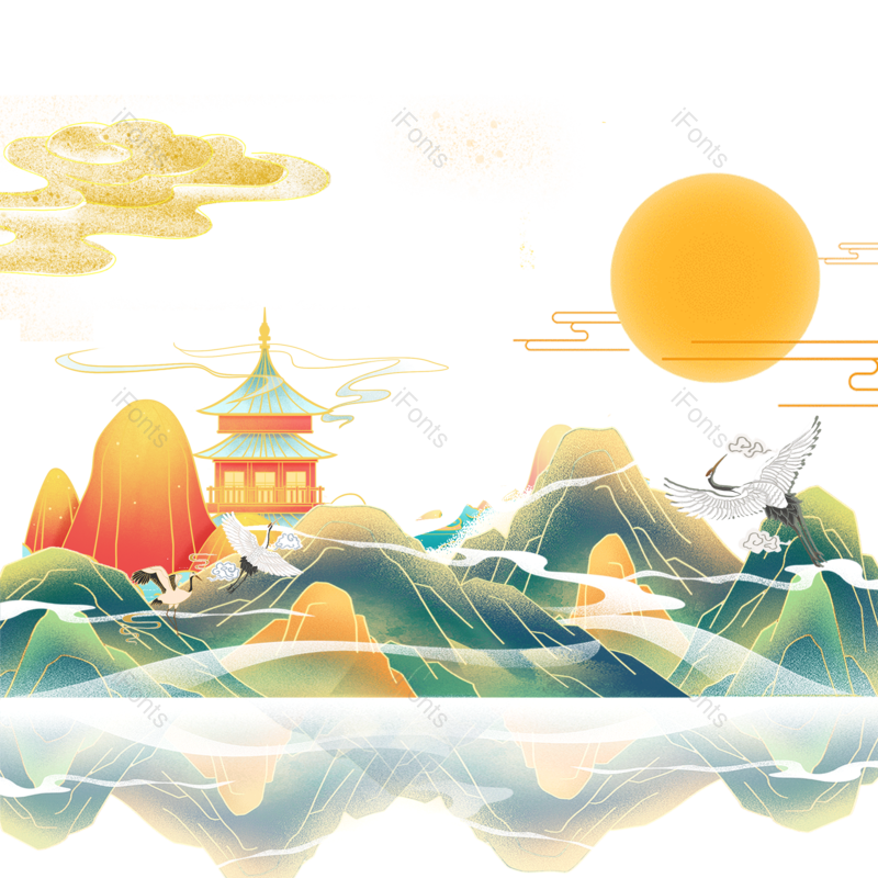中国风图片,仙鹤元素,海报PNG,免抠素材